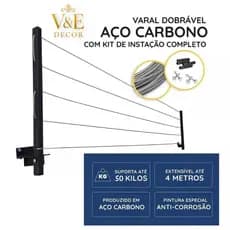Varal De Parede Retrátil Em Aço Dobrável, Articulado, Cabo De Aço Encapado ENVIO IMEDIATO