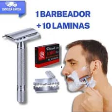 Produto Aparelho Barbeador Clássico Inox Articulado Clássico Retrô Com 10 Laminas Lord Afiado