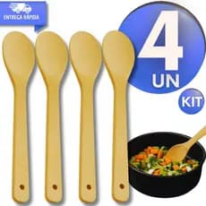 Jogo Colher Bambu Para Cozinhar 30 Cm Bambu Média Cozinha Gourmet Multiuso Ecológica Utensílios