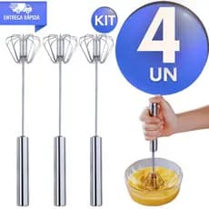 Kit Mixer Manual Inox  Batedor Clara Neve Giratório Profissional Cozinha Confeitaria Multiuso Utensílios