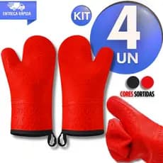 Jogo Luvas Térmicas Cozinha Silicone Cor Sortida Forno Bandejas Panelas Multiuso Praticidade Utensílios