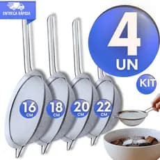 Jogo Peneira Coador Aço Inox 16/18/20 e 22cm Sucos Leites Farinhas Grãos Cozinha Restaurante Utensílios