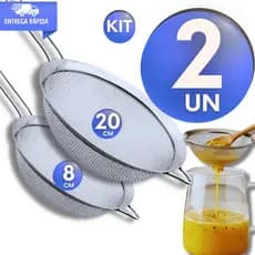 Combo Peneiras Coador Aço Inox 20cm e 8cm Sucos Leites Farinhas Grãos Cozinha Restaurante Utensílios