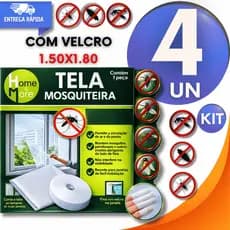 Conjunto Tela Mosquiteiro 150x180cm Velcro Adesivo Para Janela Anti Insetos Mosquito Pernilongo Praticidades