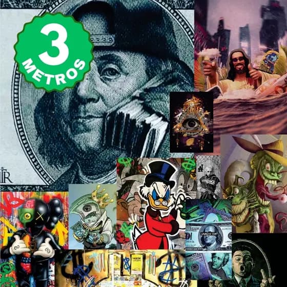 Papel de Parede Adesivo Auto Colante Quadrinhos Gangster Dólar Fosco Lavável Rolo 3 Metros