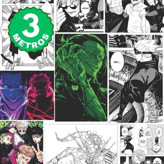 Papel de Parede Adesivo jujutsu kaisen Anime Quadrinhos Manga Geek Colorido Quarto Lavável 3 Metros