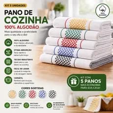 Pano de Copa Cozinha Jogo Kit 5 Unidades 100% Algodão Xadrez
