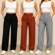 Calça Social Feminina Alfaiataria Pantalona cintura alta c bolsos Tendência Casual Elegante ZR