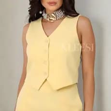 Colete Feminino Alfaiataria Forrado Gola V 4 Botões Social Casual