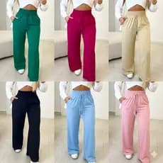 Calça Pantalona Feminina Com bolso Cintura Alta Tecido Duna WideLeg Fresco confortável Para trabalha