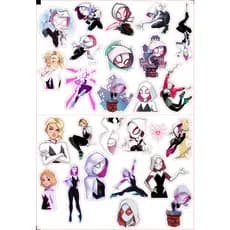70 Adesivos Spider Gwen Ghost-Spider (5 Cartelas A5) – Para Planner, Agenda, Scrapbook, Infantil e Decoração