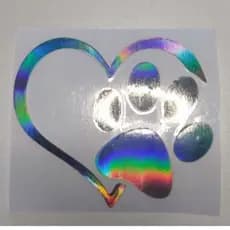 Adesivo para carro moto em forma de coração com patinha Pets Cachorro holografico
