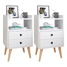 Mesa de Cabeceira 2 Gavetas Retro Pés Palito Mesinha Lateral Quarto Grande Luxo Decor