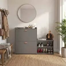 Sapateira Milano Porta 21 Pares Calçados 2 Gavetas Basculante Banqueta Embutida Hall Entrada Quarto