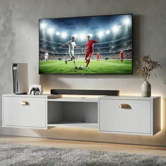 Rack Bancada Suspensa Para Parede Portas E Nicho Balcão Para Tv até 50 Polegadas Salão120cm Shop