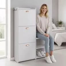 Sapateira Com Banco 3 Portas Basculante Quarto Closet Hall de Entrada Organizadora Sapatos Multiuso Dakota