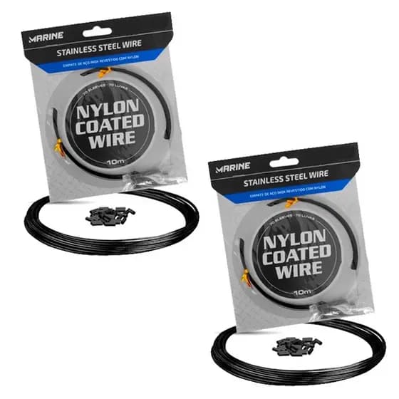 Kit 2un Cabo Aço Pesca Marine Sports Black 10m 20lbs 70luvas