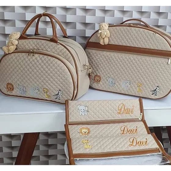 kit bolsas maternidade, mala de mão+bolsa g+3 saquinhos para maternidade