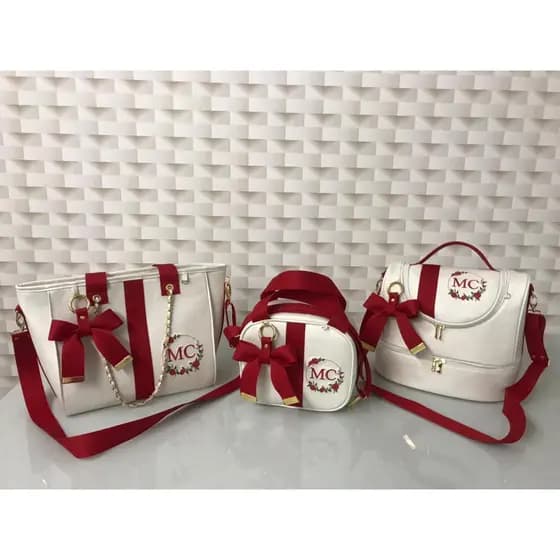 kit de bolsas maternidade , bolsa chloe com corrente , frasqueiras baú , bolsa p .