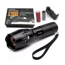 Lanterna Militar Recarregável X900 – Zoom Ajustável, Múltiplos Modos e Alta Potência T6