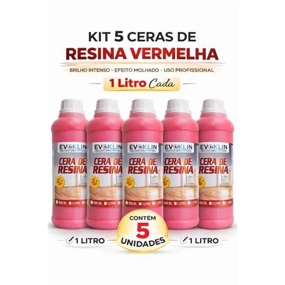 Cera De Piso Vermelho com Resina, Brilho Intenso E Proteção 1Litro-KIT 5 UND