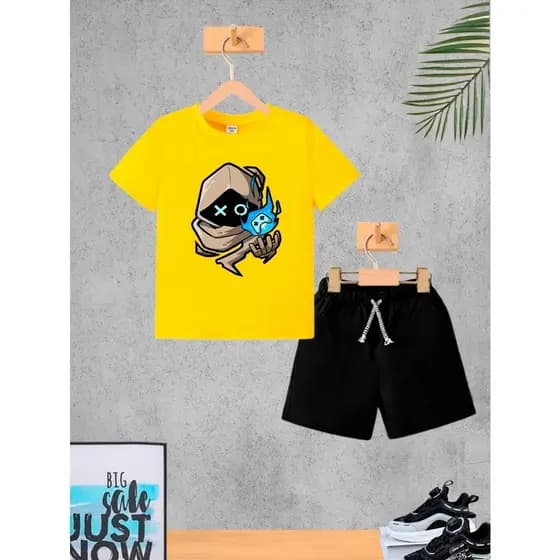 Camiseta + Short Conjunto Infantil Game Mortal Moda Teen Conjunto De Bermuda Juvenil Conjunto De Bermuda Juvenil