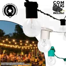 Kauff Varal Luzes 20 metros Cordão Decoração Festa Festão Gambiarra Fio de Luz Rede de lâmpadas Cordão de Luzes Externo Eventos Sacada Jardim BohoChic Festa Junina e Julina Arraial São João
