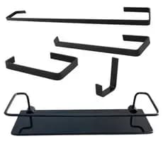 Kit 4 Peças De Acessórios Para Banheiro Com Porta Shampoo Reto De 30Cm Com Vidro Preto Fosco Organizador De Box