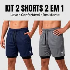 Kit 2 Bermudas Shorts Masculino 2 Em 1 Academia Corrida Fitness Confortável Com Bolso Interno