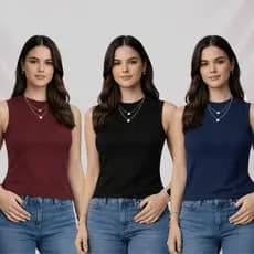 Kit 3 Regatas Femininas Blogueirinha Lisa Malha Algodão Ribana Canelada Cores Sortidas(Entrega Imediata)