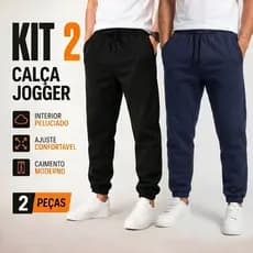 Kit 2 Calças Jogger Moletom Masculina Peluciada Punho Cós Elástico Frio Inverno