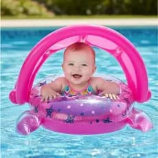 Boia Infantil Caranguejo Cobertura Solar Piscina - proteção bote para bebê - Rosa