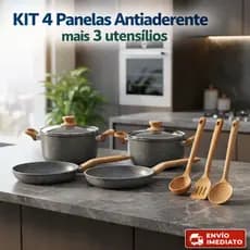 Jogo de 4 Panelas Antiaderente cerâmico Mais 3 utensílios de cozinha presente kit cozinha
