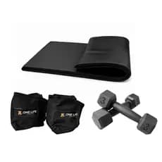 Kit Colchonete + Halter 3 Kg + Caneleira 3 Kg | One Life Sports® Academia Musculação Fitness Gym