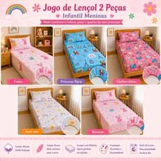 Kit Jogo De Lençol Solteiro 2 Peças Estampado Infantil Toque Suave Meninas