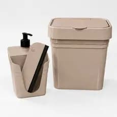 Kit Organizador de Pia Dispenser Detergente Porta Bucha Rodinho e Lixeira Luxo