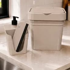 Kit Lixeira Pia Cozinha 3 Peças Lixeira Dispenser Porta Detergente e Esponja Rodo Compacto