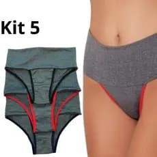 Kit 5 Calcinha Cós Alto Modeladora Fitness Seca Barriga
