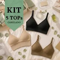 Kit 5 Top Feminino Fitness Canelado Sem Costura em Poliamida com Bojo Removível Alta Elasticidade e Conforto