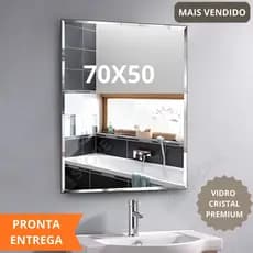 Espelho Bisotê Decorativo Retangular 80X60 ou 70X50cm Chanfrado 20mm + Kit Instalação para Banheiro Sala e Decoração