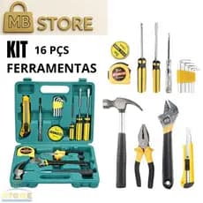 Caixa de Ferramentas Completa 16 peças Maleta Resistente Alicate Martelo e Chaves