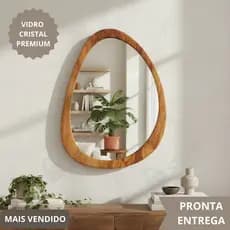 Espelho Organico Oval Grande 80X60cm Moldura em Madeira Natural Luxuoso
