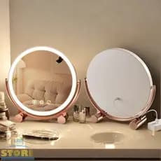 Espelho de Mesa Luzes LED em 3 Cores Recarregável Luxuoso p/ Maquiagem Penteadeira Regulável Redondo