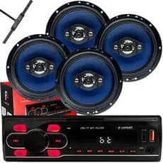 4 Auto Falantes 6 Polegadas Alto-falante + Radio Carro Mp3 Usb+ Antena Fm/am