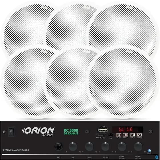 Kit Som Ambiente Bluetooth + 6 Arandelas de embutir teto Caixas de som 6 polegadas 55w Som ambiente