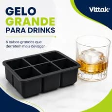 Vittak Forma de Silicone Gelo Grande 6 Cubos Forminha Flexível Drinks Whisky Negroni Molho Papinha
