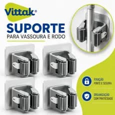 Vittak Suporte Organizador de Vassoura Rodo Mop e Utensílios de Parede Gancho Multiuso Cozinha Adesivo Sem Furos