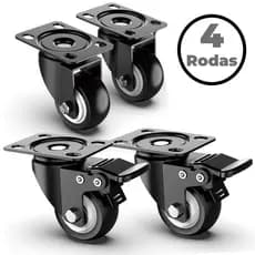 Kit 4 Rodinhas para Móveis Pesados Rodízio Giratório Rodas Giratórias Borracha Com Trava Freio 400kg