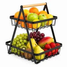 Vittak Fruteira Dupla De Mesa Aramada Cesta De Frutas Organizadora com 2 Prateleiras de Metal 33cm