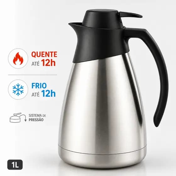 Vittak Garrafa Térmica Inox 1 Litro com Gatilho de Pressão Bule para Café Chá Leite Chimarrão, Mantém Quente e Frio